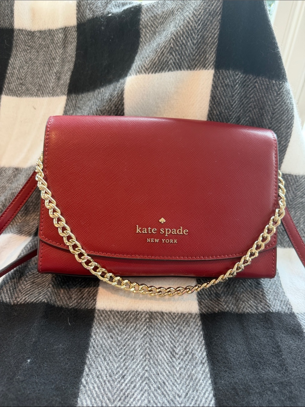 kate spade red leather chain-strap crossbody